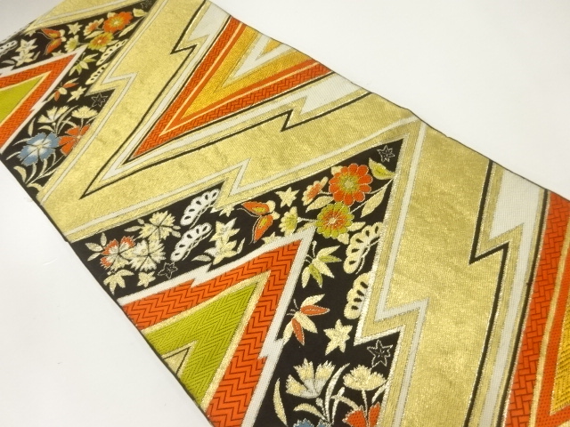 JAPANESE KIMONO / ANTIQUE FUKURO OBI / SILK / WOVEN FLORAL PLANTS